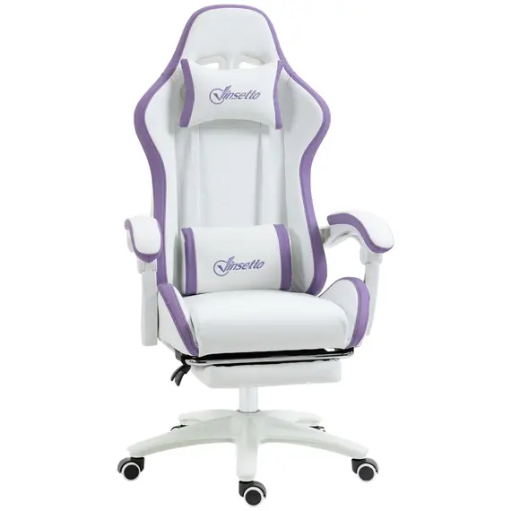Buy Computer Gaming Chair, PU Leather Desk Chair with Footrest, Swivel Task Chair with 135° Reclining Back and Lumbar Support, PC Chair for Adults, White and Purple