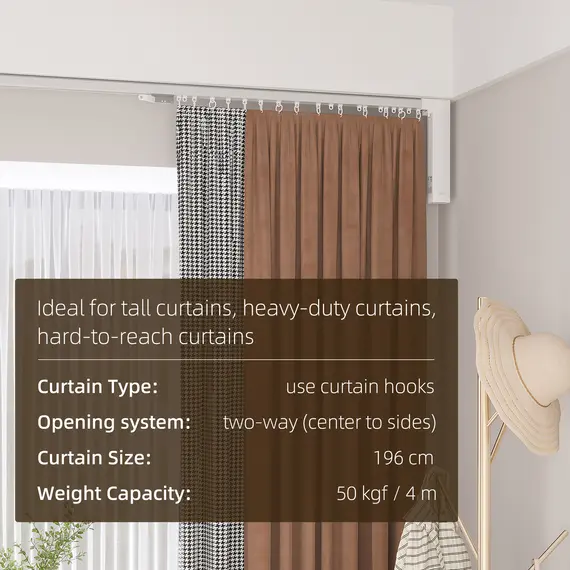 Buy HOMCOM 3.6 Meters Automatic Electric Curtain Track with Remote, Alexa, Google Voice, WiFi App Control, 196x5x5cm, White, 3 image