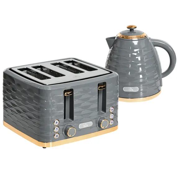 Buy Kettle and Toaster Sets, 3000W 1.7L Rapid Boil Kettle & 4 Slice Toaster with 7 Browning Controls, Defrost, Reheat and Crumb Tray, Otter thermostat, Grey