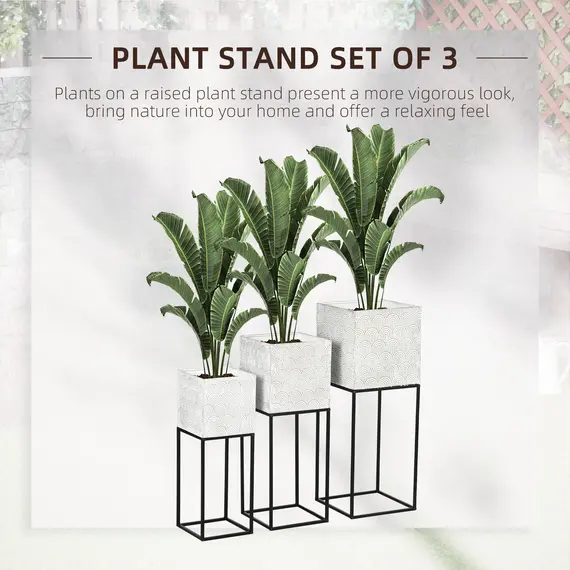 Buy Metal Plant Stand Set of 3 with Legs, Decorative Square Planters with Stands Flower Pot Holders for Living Room, Bedroom, 3 image