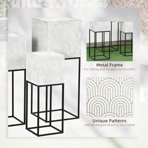 Buy Metal Plant Stand Set of 3 with Legs, Decorative Square Planters with Stands Flower Pot Holders for Living Room, Bedroom, 4 image