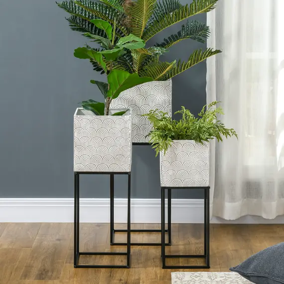 Buy Metal Plant Stand Set of 3 with Legs, Decorative Square Planters with Stands Flower Pot Holders for Living Room, Bedroom, 5 image