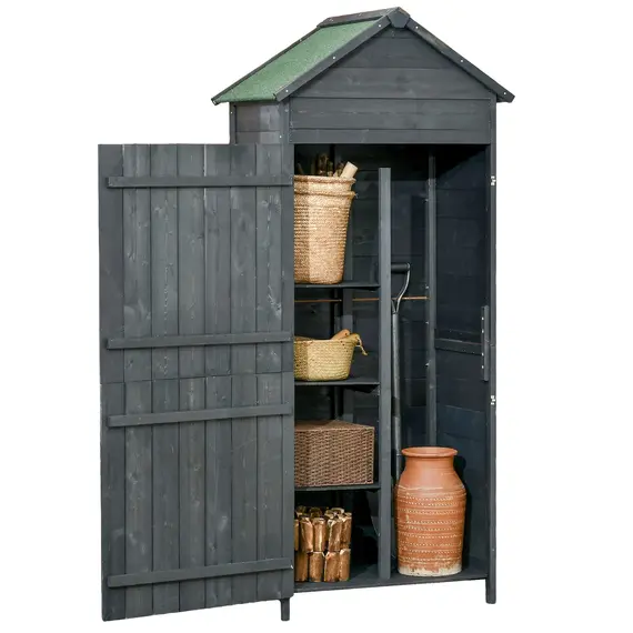 Buy Garden Shed 4-Tier Wooden Garden Outdoor Shed 3 Shelves Utility Gardener Cabinet Lockable 2 Doors - Grey