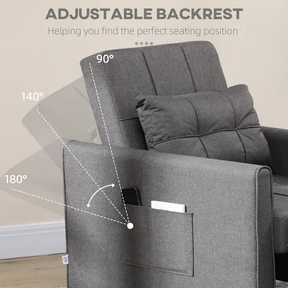 Buy HOMCOM Folding Sofa Bed, Pull Out Single Sleeper, 3 in 1 Convertible Chair Bed with Adjustable Backrest, Pillow, Side Pocket for Home Office, Bedroom, Living Room, Grey, 5 image