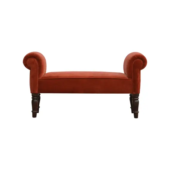 Buy Brick Red Velvet Bench, 11 image