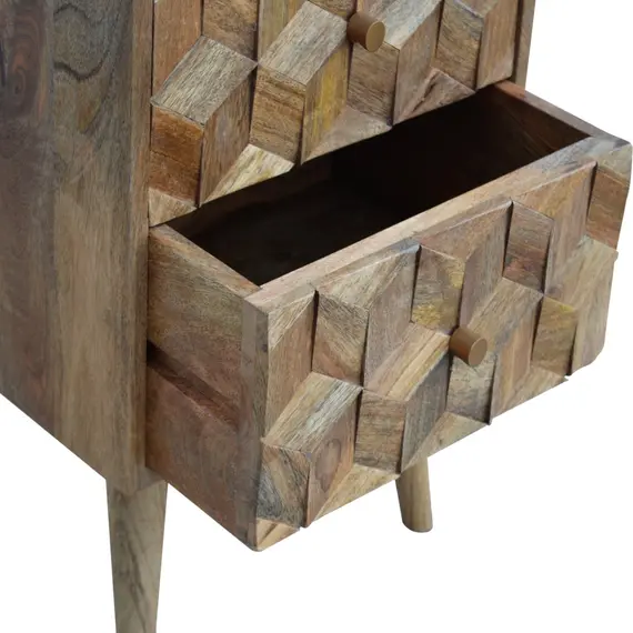 Buy Cube Carved Bedside with 2 Drawers, 4 image