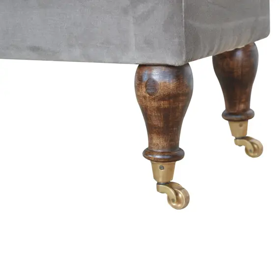 Buy Grey Velvet Bench with Castor Feet, 5 image