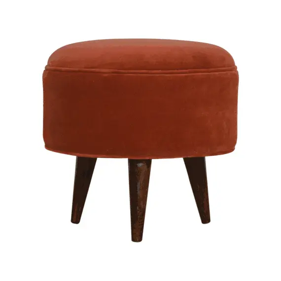 Buy Brick Red Velvet Nordic Style Footstool, 9 image