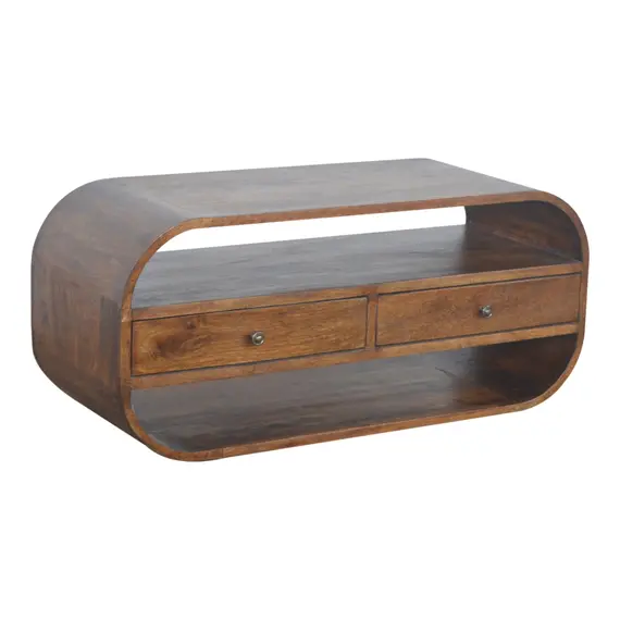 Buy Chestnut Curved Edge Media Unit with 2 Drawers, 4 image