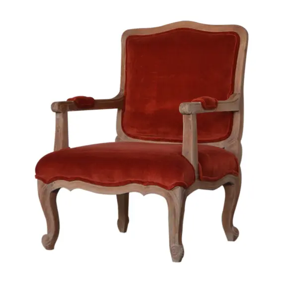 Buy Brick Red Velvet French Style Chair, 4 image
