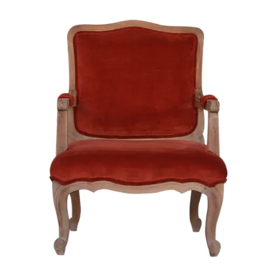 Buy Brick Red Velvet French Style Chair, 12 image