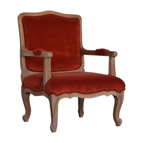 Buy Brick Red Velvet French Style Chair, 13 image