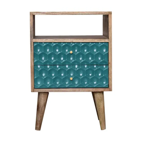 Buy Honeycomb Carved Teal Bedside with Open Slot