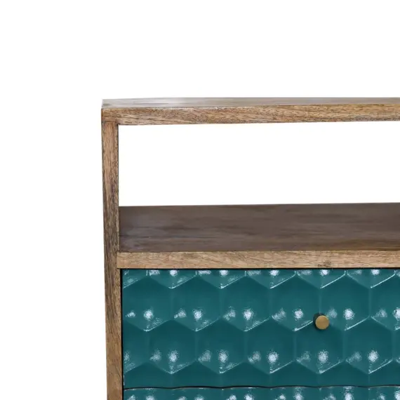 Buy Honeycomb Carved Teal Bedside with Open Slot, 16 image