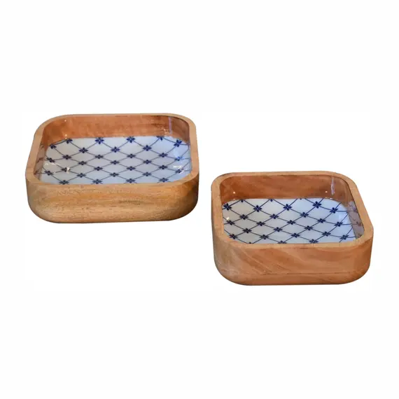 Buy Blue and White Square Bowl Set of 2, 11 image