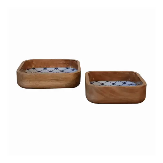 Buy Blue and White Square Bowl Set of 2, 18 image