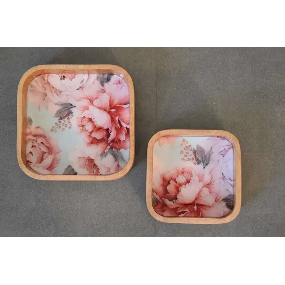 Buy Pink Floral Square Bowl Set of 2, 11 image