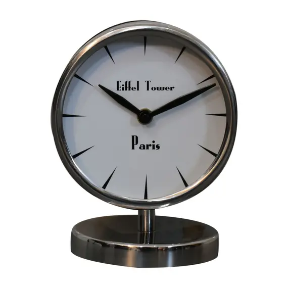 Buy Round Chrome Table Clock with White Face