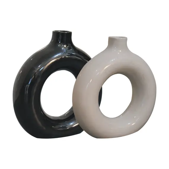 Buy Black & White Gloss Flower Vase Set of 2, 6 image