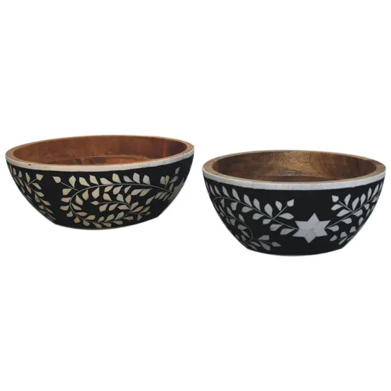 Buy Floral Bowl with Resin Inlay in Mango Wood Set of 2