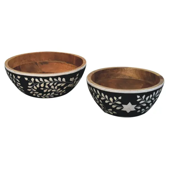 Buy Floral Bowl with Resin Inlay in Mango Wood Set of 2, 3 image