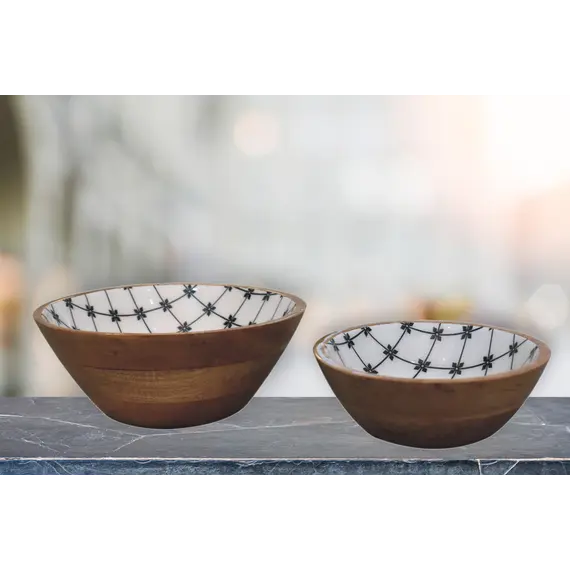 Buy Lacquered Black Flower Bowl Set of 2, 11 image