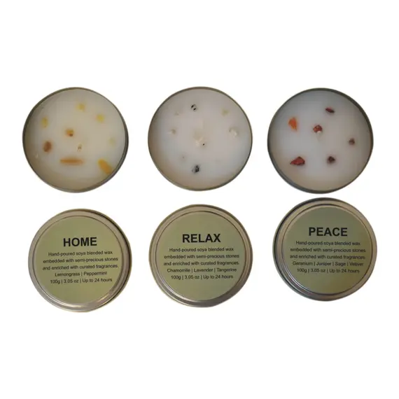 Buy Candle Stone Jar Set of 3 (Home, Peace, Relax), 11 image