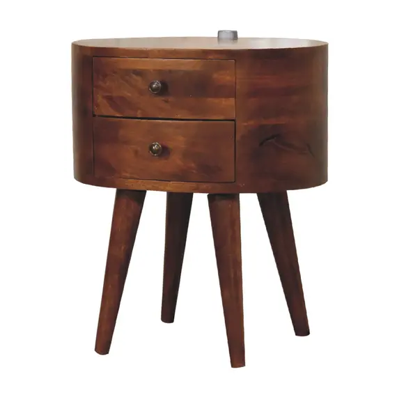 Buy Chestnut Rounded Bedside Table with Reading Light, 2 image
