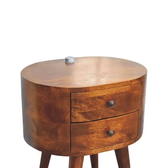 Buy Chestnut Rounded Bedside Table with Reading Light, 4 image