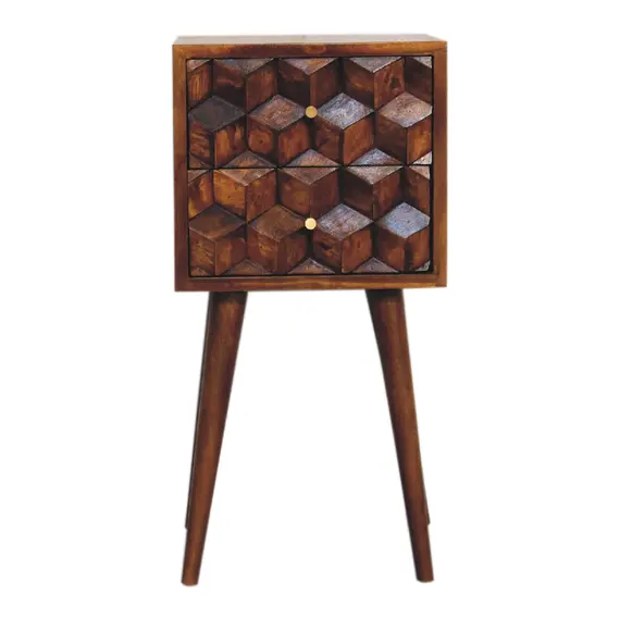 Buy Mini Chestnut Cube Carved 2 Drawer Bedside, 2 image