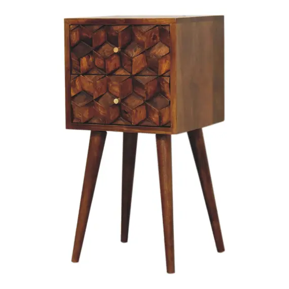 Buy Mini Chestnut Cube Carved 2 Drawer Bedside, 3 image