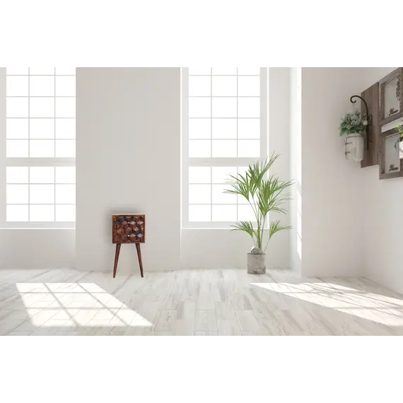 Buy Mini Chestnut Cube Carved 2 Drawer Bedside, 10 image