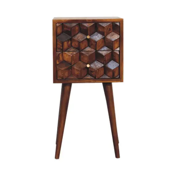 Buy Mini Chestnut Cube Carved 2 Drawer Bedside, 11 image