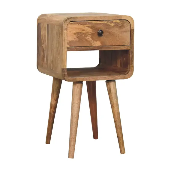 Buy Mini Oak-ish Curved Bedside with Lower Slot, 4 image