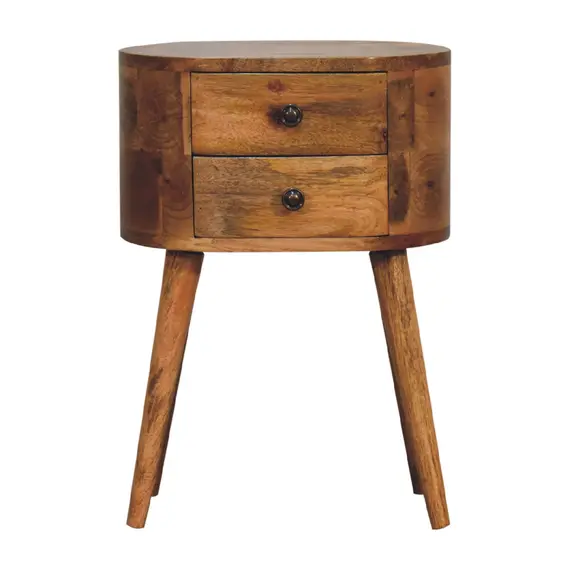 Buy Mini Oak-ish Rounded Bedside Table, 2 image