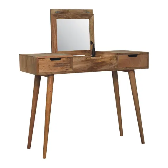 Buy Oak-ish Dressing Table with Foldable Mirror, 8 image