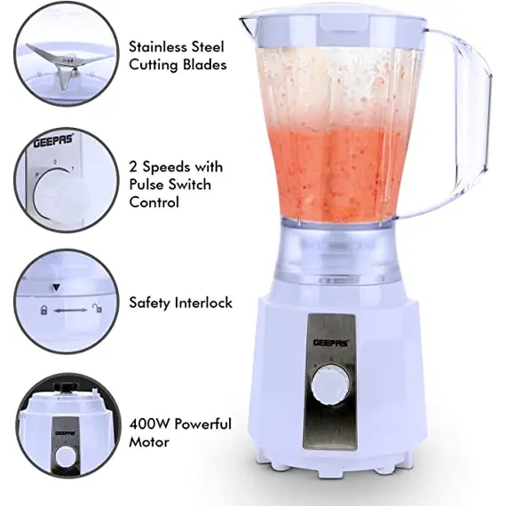Buy Geepas 3 in 1 Electric Blender, Grinder, Smoothie Maker, Jug Blender 400W | Stainless Steel Blades, Colour: Black, 3 image