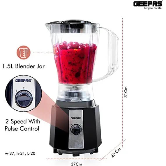 Buy Geepas 3 in 1 Electric Blender, Grinder, Smoothie Maker, Jug Blender 400W | Stainless Steel Blades, Colour: Black, 4 image