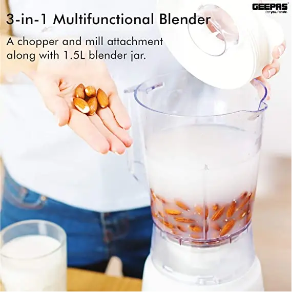 Buy Geepas 3 in 1 Electric Blender, Grinder, Smoothie Maker, Jug Blender 400W | Stainless Steel Blades, Colour: Black, 5 image