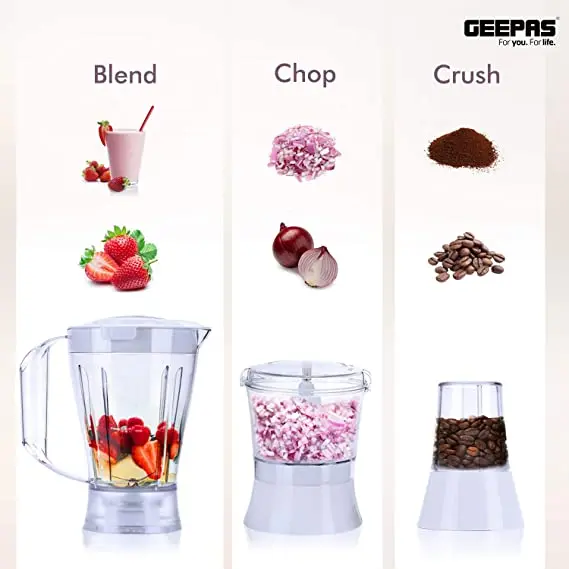 Buy Geepas 3 in 1 Electric Blender, Grinder, Smoothie Maker, Jug Blender 400W | Stainless Steel Blades, Colour: Black, 9 image