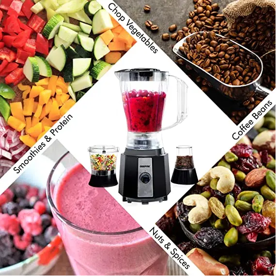 Buy Geepas 3 in 1 Electric Blender, Grinder, Smoothie Maker, Jug Blender 400W | Stainless Steel Blades, Colour: Black, 11 image