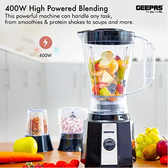 Buy Geepas 3 in 1 Electric Blender, Grinder, Smoothie Maker, Jug Blender 400W | Stainless Steel Blades, Colour: Black, 13 image