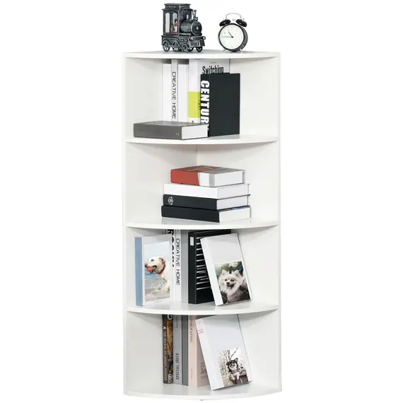 Buy 4-Tier Corner Open Shelf Bookcase Fan Bookshelf Plants Stand Wood Freestanding Unit, 40x40x120cm, White