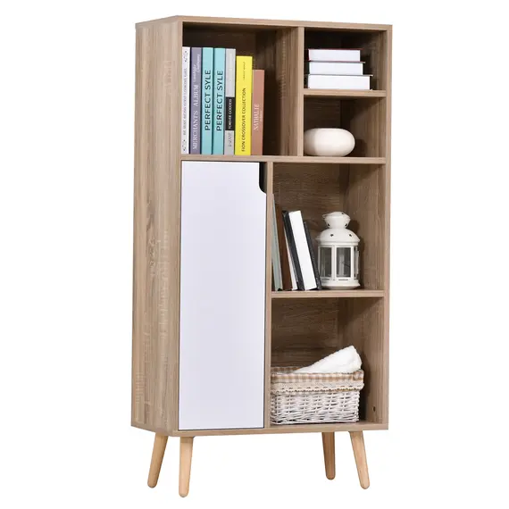 Buy Freestanding Storage Cabinet w/ Wood Legs 5 Compartments Cupboard Stylish Bedroom Hallway Furniture 60L x 30W x 121H cm - White