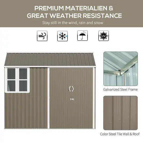 Buy Outsunny 8 x 6 ft Metal Garden Storage Shed Patio Corrugated Roof Tool Storage Box w/ Double Door Window Sloped Roof, Grey, 4 image