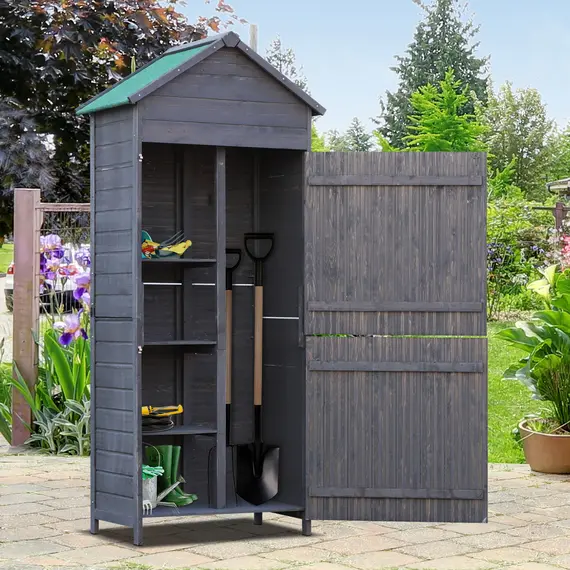 Buy Outsunny Fir Wood Outdoor Garden Utility Shed Grey, 2 image