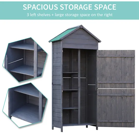 Buy Outsunny Fir Wood Outdoor Garden Utility Shed Grey, 4 image