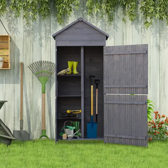 Buy Outsunny Fir Wood Outdoor Garden Utility Shed Grey, 7 image