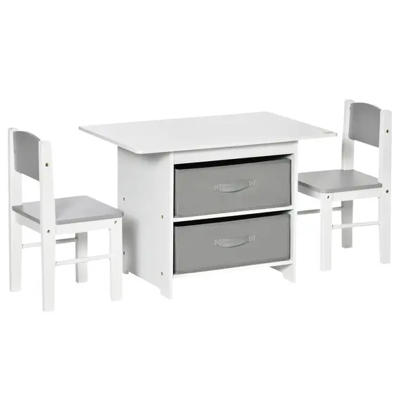 Buy 3 Pcs Kids Table & Chairs Set Mini Seating Furniture Home Playroom Bedroom Dining Room w/ Storage Drawers Safe Corners for 2-4 Years old White