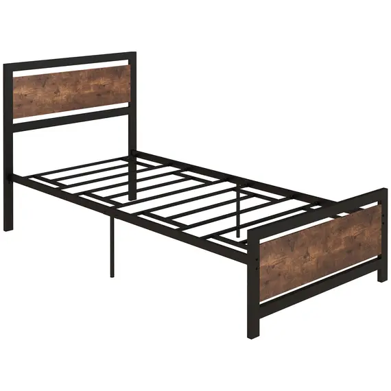 Buy Single Size Metal Bed Frame with Headboard & Footboard, Strong Slat Support Solid Bedstead Base w/ Underbed Storage Space, Bedroom Furniture For Adults